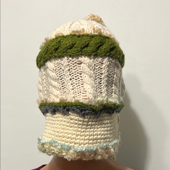 Handcrafted Cream and Green Knit Hat main image 8